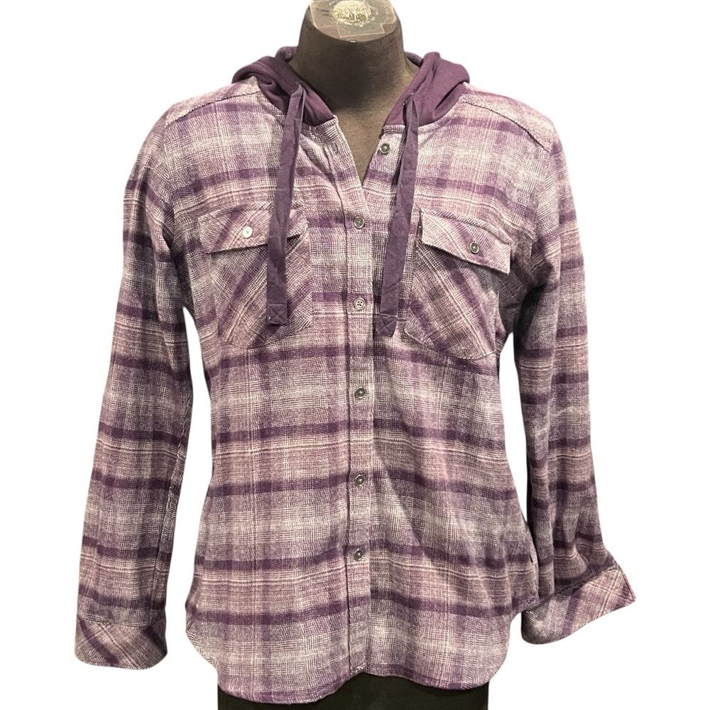 Columbia Womens Canyon Point II Shirt Jacket Purple  Hooded Flannel Hiking Large